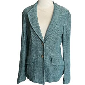 Vintage St. John Knit Blazer Teal Santana Style Gold Buttons USA Size 4